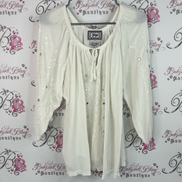 Yaya long sleeve blouse holographic sequins White Embellished Women's Blouse - Picture 1 of 8